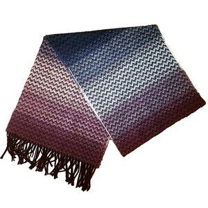 Super Soft Chevron Purple and Blue Scarf Black Fringe Herringbone 64x12